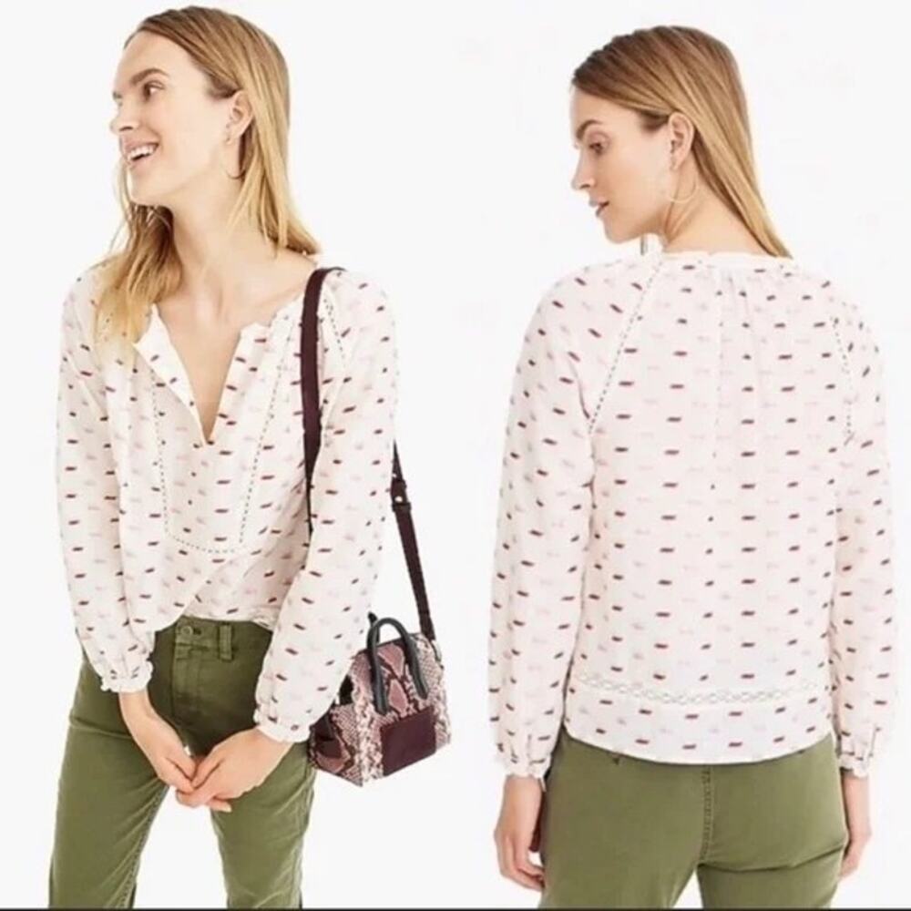 Point Sur J Crew cream, gold pink & red blouse size M
